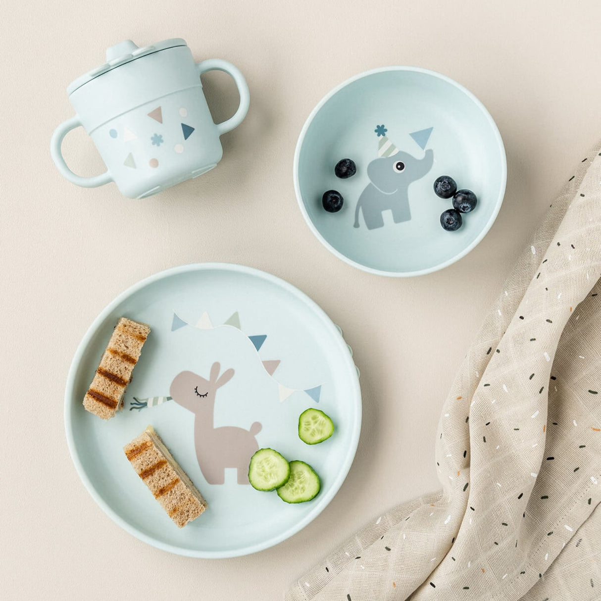 DonebyDeer Celebration Blue Foodie Spisesæt Med Sugekop