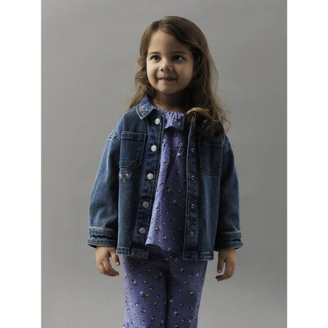 Name It Dark Blue Denim Flower Emb Nmfkara Emb Dnm Jakke 1224-Fr