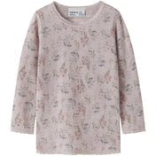 Name It Violet Ice Flowers + Leafs Nmfwang Uld Needle Ls Top Noos