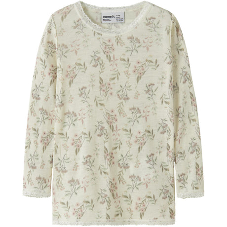 Name It Snow White Flowers + Leafs Nmfwang Uld Needle Ls Top Noos