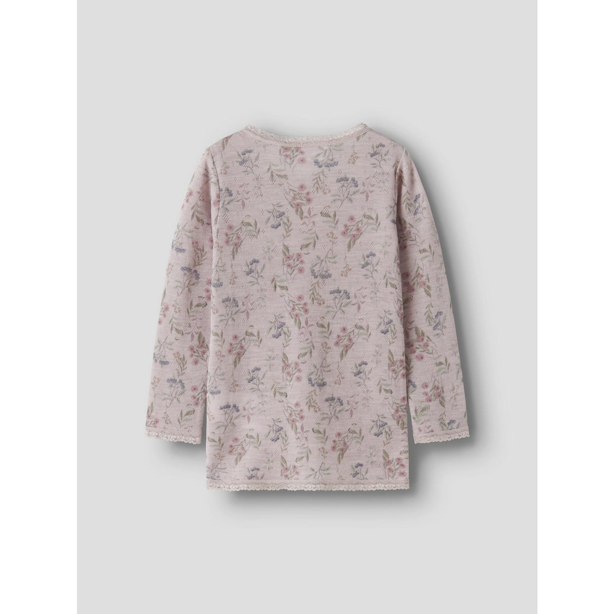 Name It Violet Ice Flowers + Leafs Nmfwang Uld Needle Ls Top Noos