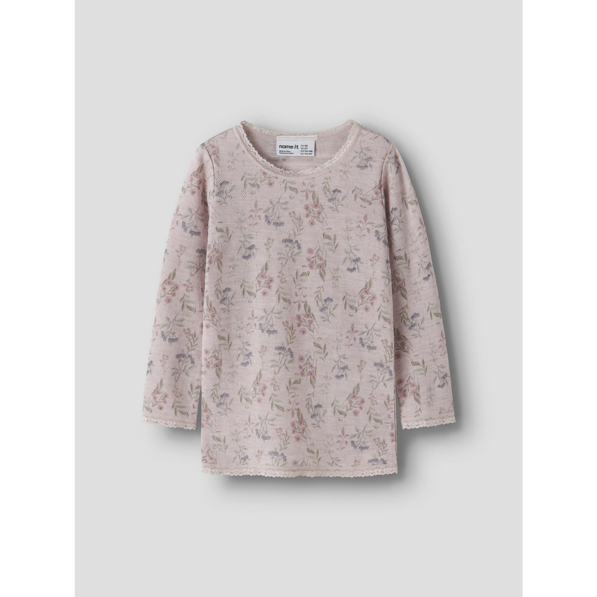 Name It Violet Ice Flowers + Leafs Nmfwang Uld Needle Ls Top Noos