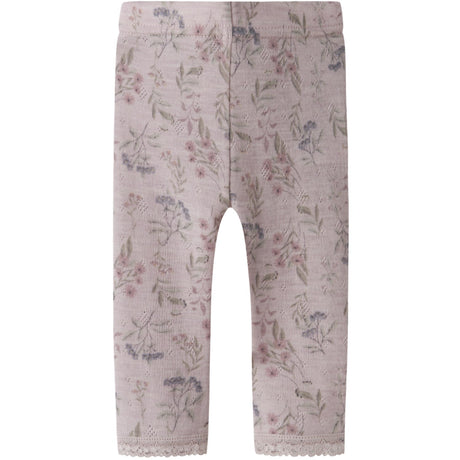 Name It Violet Ice Flowers And Leafs Nbfwang Uld Needle Leggings Noos