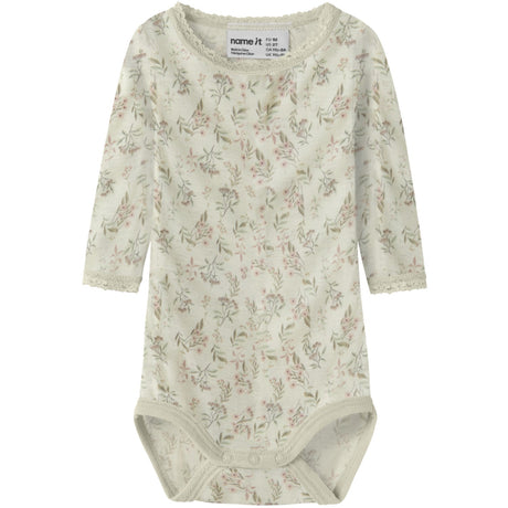 Name It Snow White Flowers + Leafs Nbfwang Uld Needle Ls Body Noos