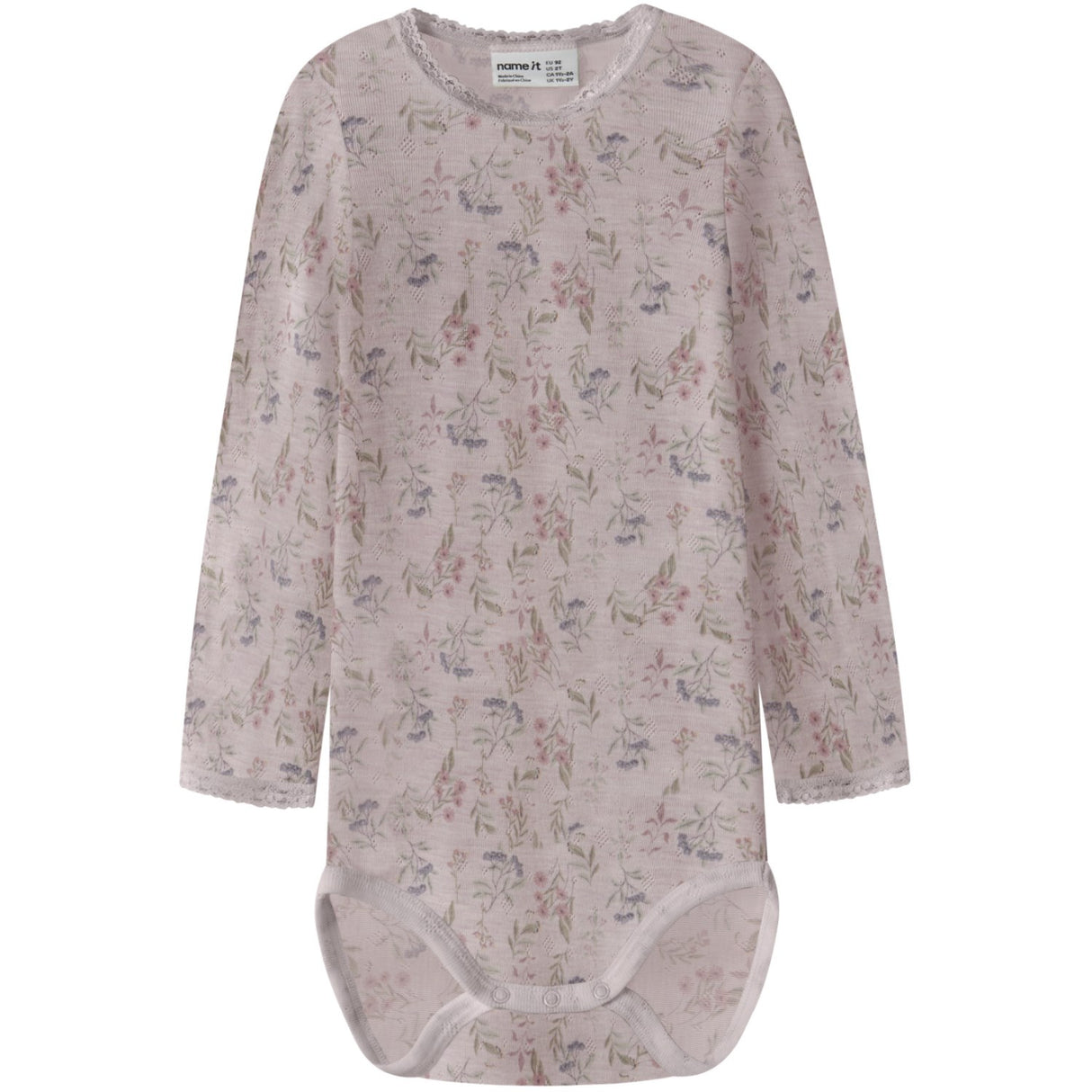 Name It Violet Ice Flowers + Leafs Nmfwang Uld Needle Ls Body