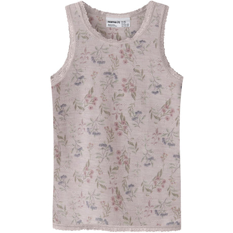 Name It Violet Ice Flowers + Leafs Nmfwang Uld Needle Tank Top
