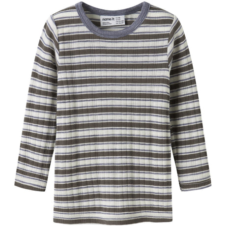 Name It Snow White Morel/Folksotne Gray Nmmwang Uld Needle Ls Top Noos