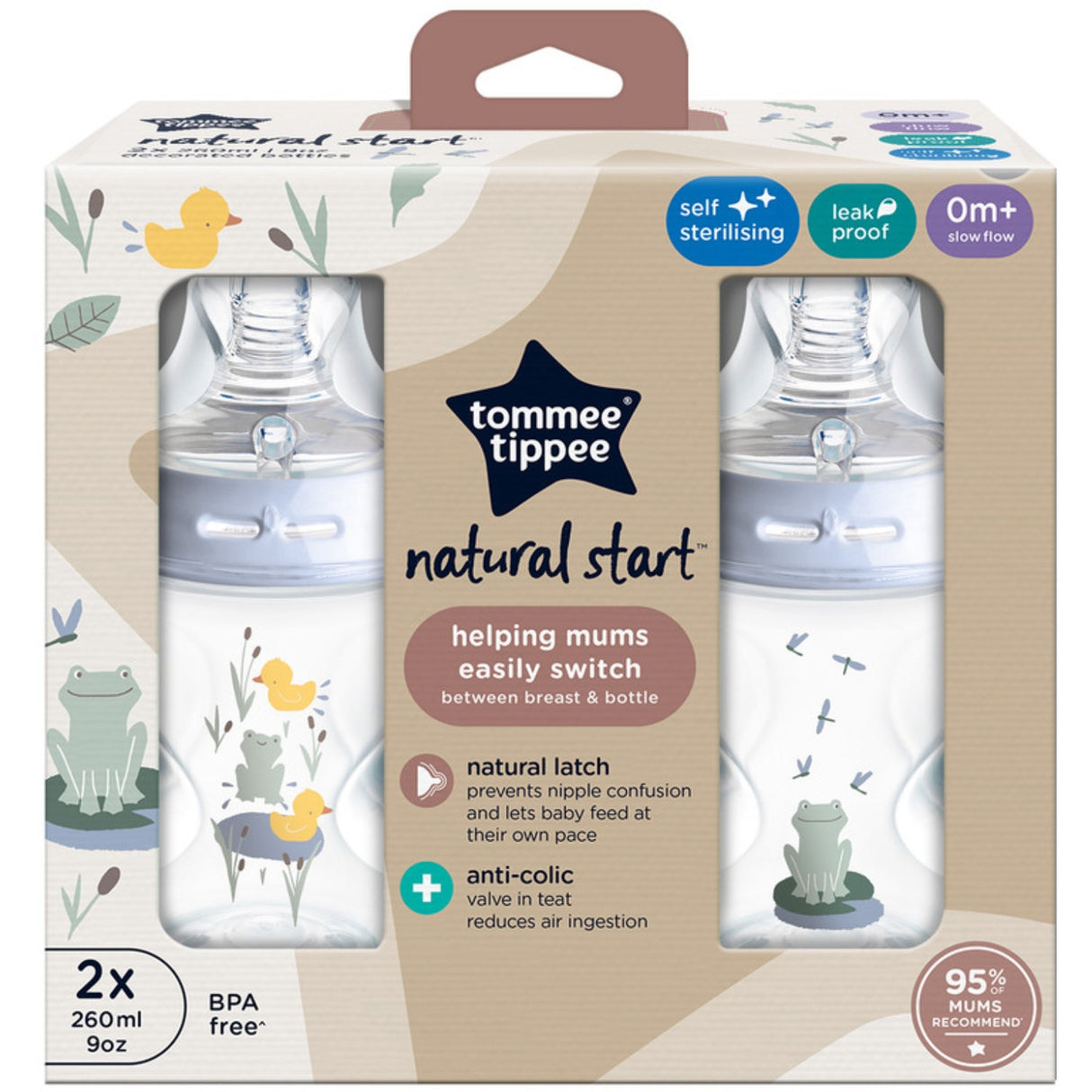 Tommee Tippee Natural Start Baby Flaske 2 X 260 Ml - Deco Blue