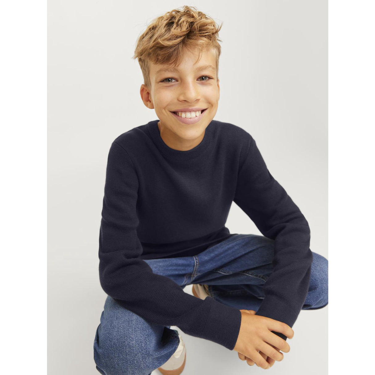 Jack & Jones Junior Night Sky Jprblamilano Stitch Strik Crew Neck Jnr