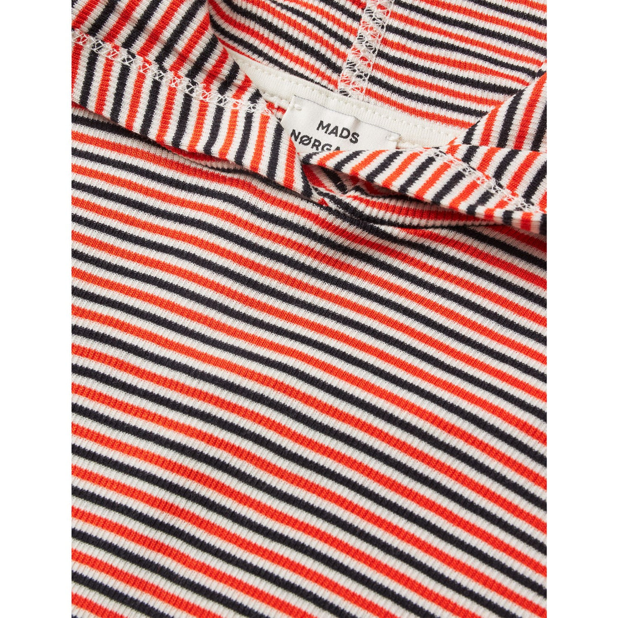Mads Nørgaard Fiery Red/Vanilla Ice 2X2 Bomuld Stripe Tally Hættetrøje