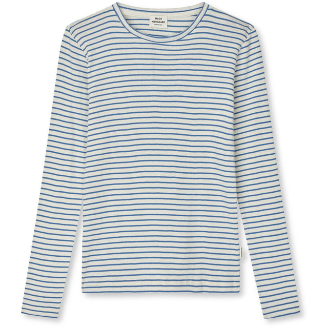 Mads Nørgaard Vanilla Ice/Bright Cobalt 2X2 Bomuld Stripe Talino Tee L/S
