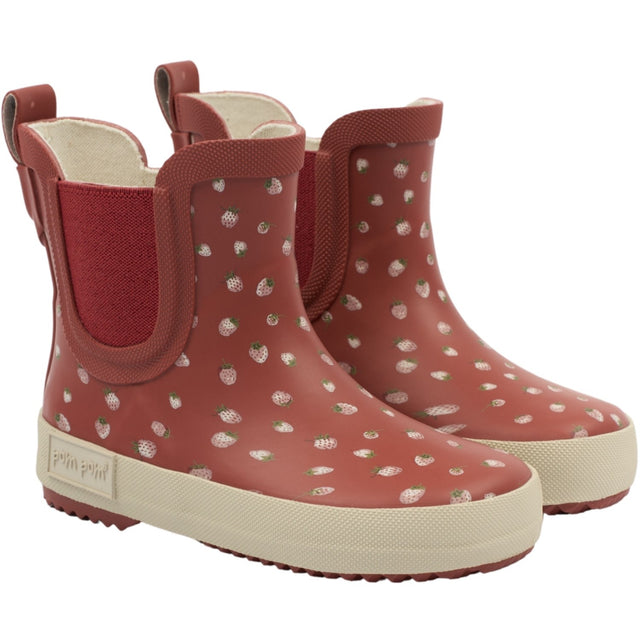 Pom Pom Strawberry Dot Look Rubber Støvle Ankle