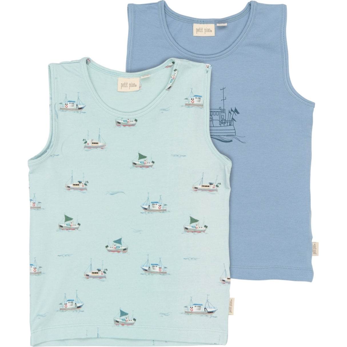 Petit Piao Illusion Blue Boat AOP PPStar Boys Undertrøje 2-pack