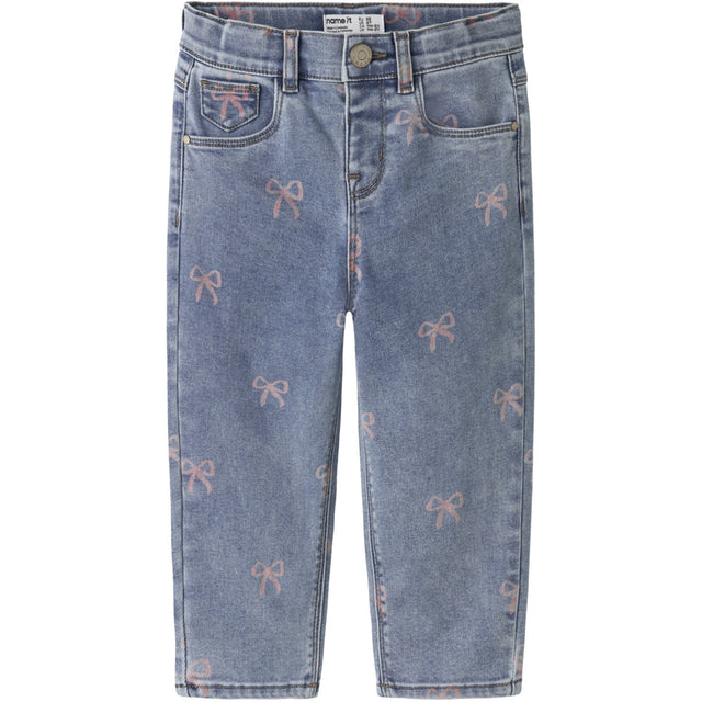Name It Medium Blue Denim Bow Nmfbella Mom Shaped Jeans 3555-On Noos