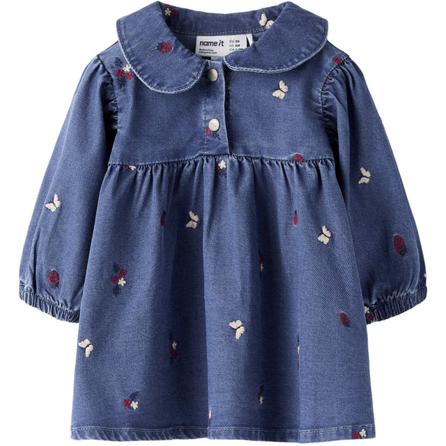 Name It Medium Blue Denim Nature Nbfalva Ls Dnm Emb Kjole 5321-Yb