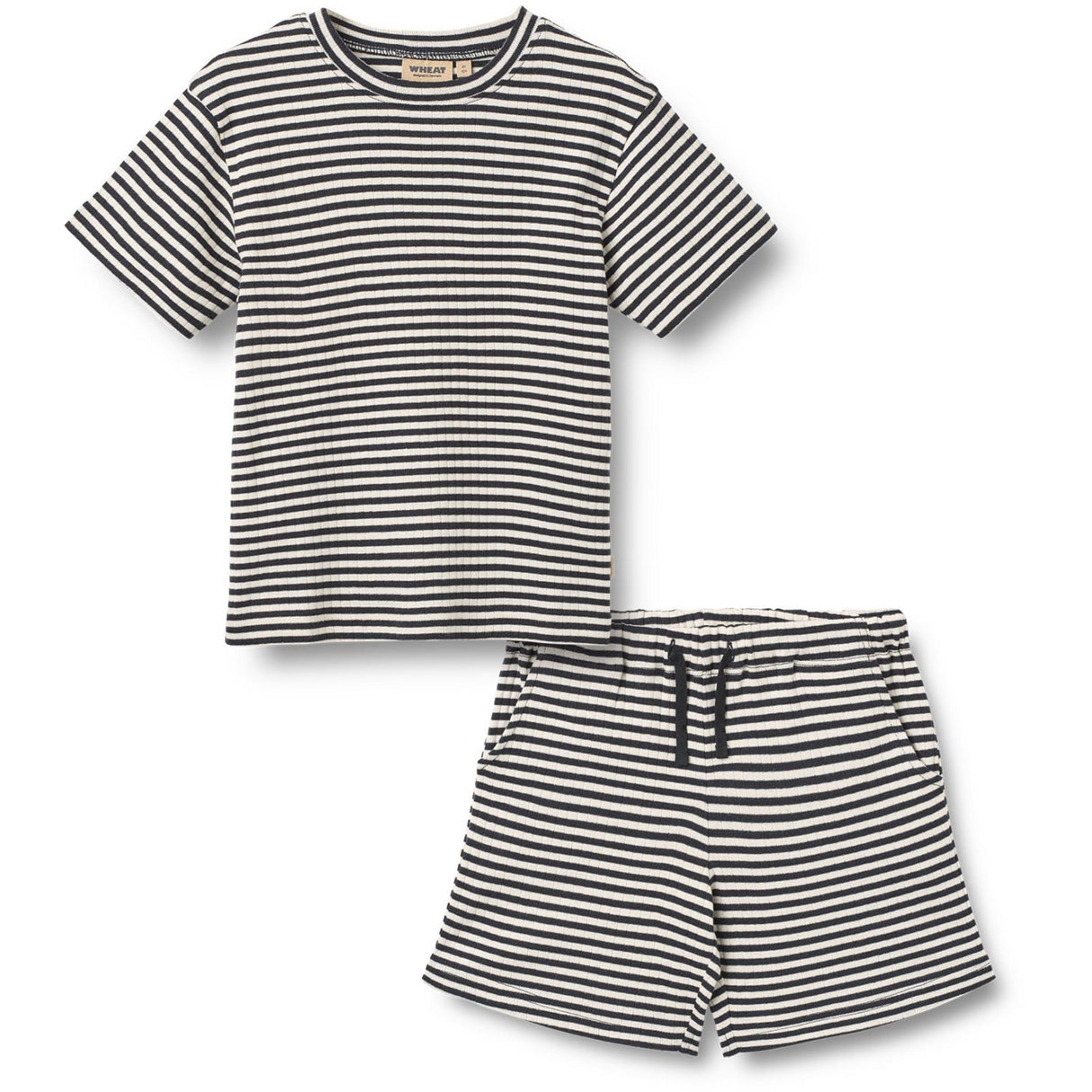 Wheat Navy Rib Stripe Sæt T-shirt S/S & Shorts Fabian