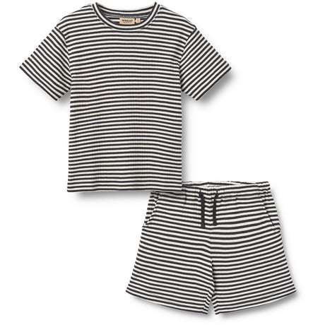 Wheat Navy Rib Stripe Sæt T-shirt S/S & Shorts Fabian