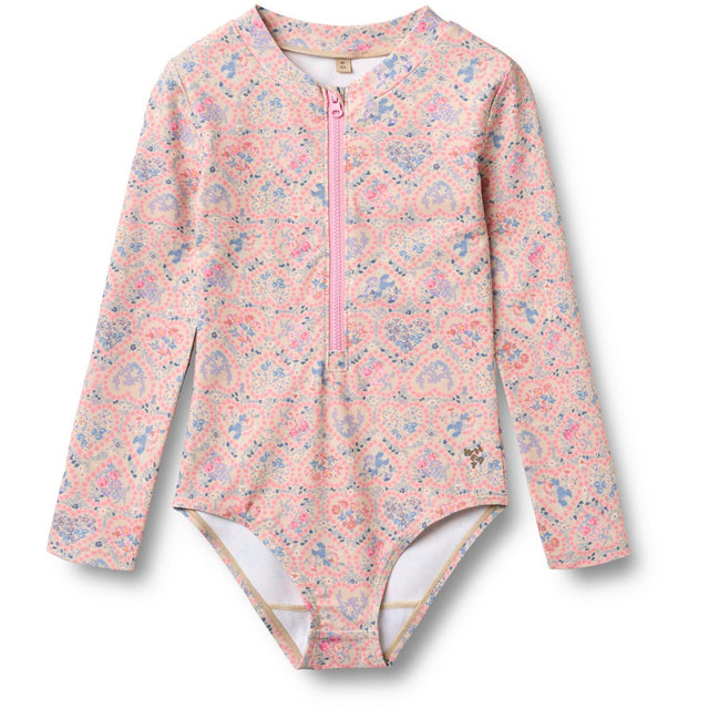 Wheat Pink Heart Flowers Badeheldragt L/S Margot