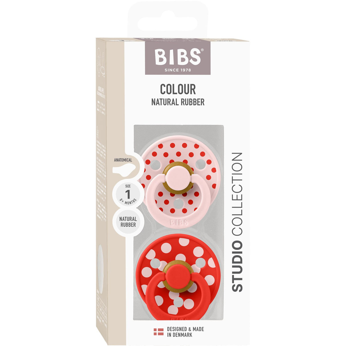 Bibs Blossom/Candy Apple Sut Studio Colour 2-Pak Polka Anatomical Latex