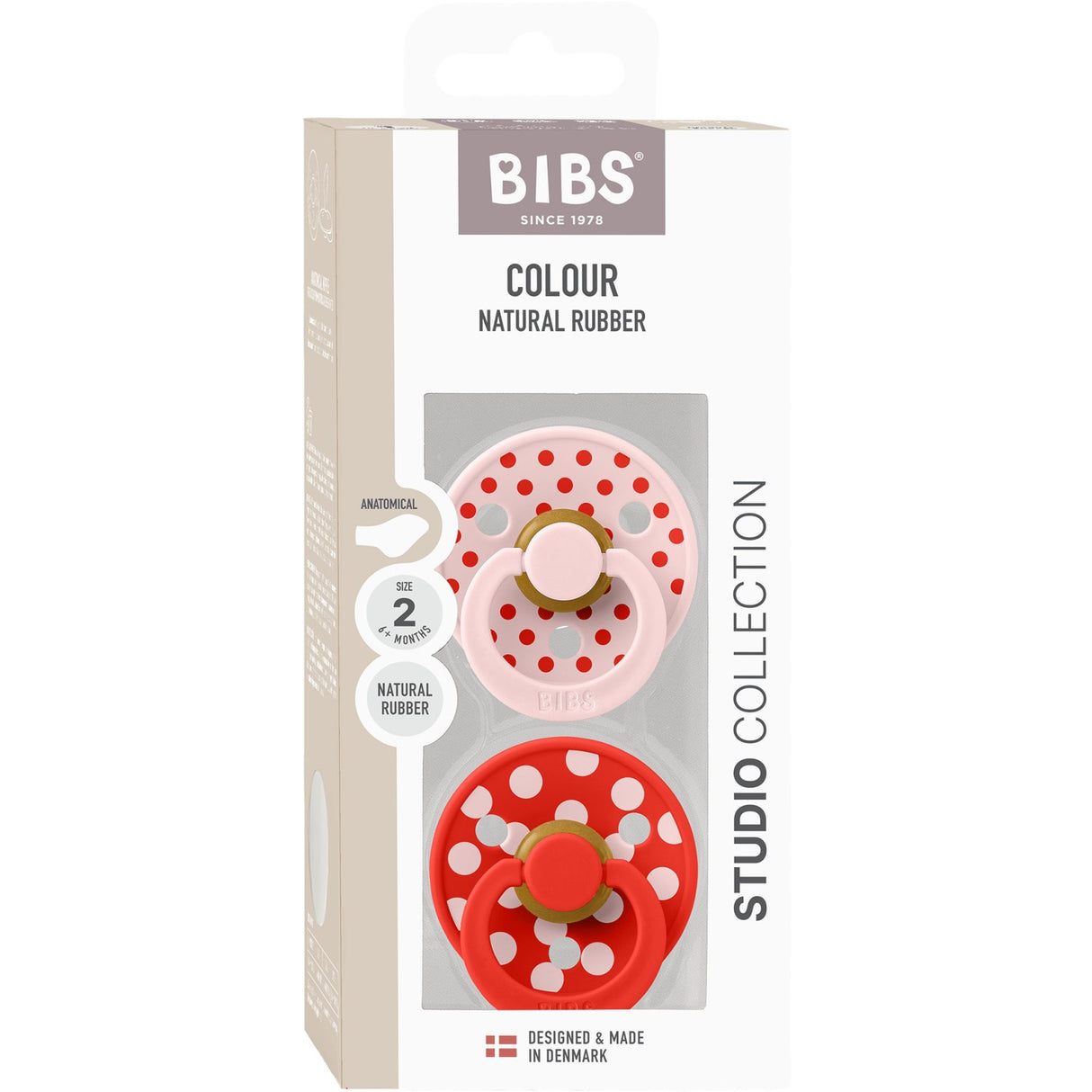Bibs Blossom/Candy Apple Sut Studio Colour 2-Pak Polka Anatomical Latex