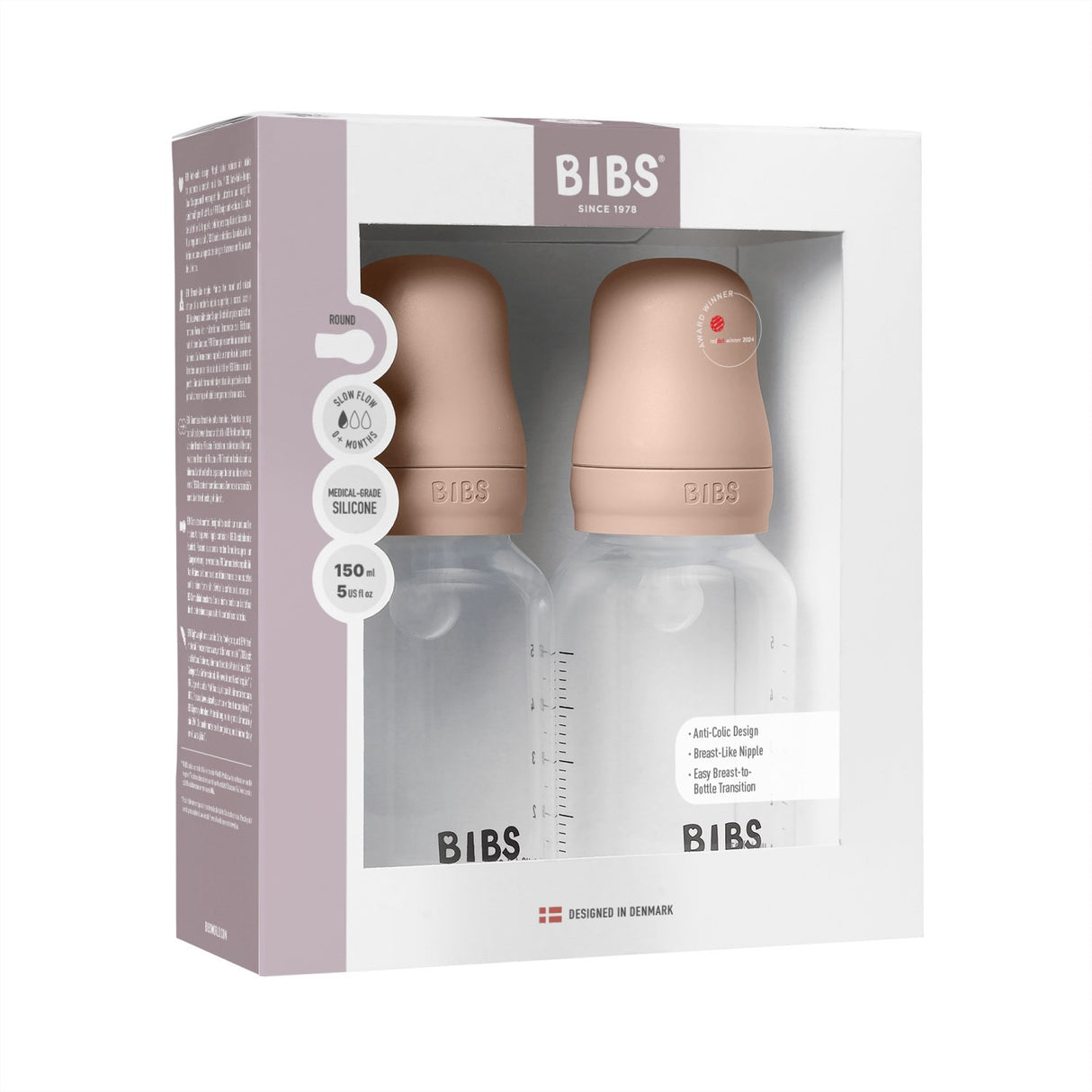 Bibs Blush Baby Flaske Round Silikone 2-Pak 150 Ml Slow Flow