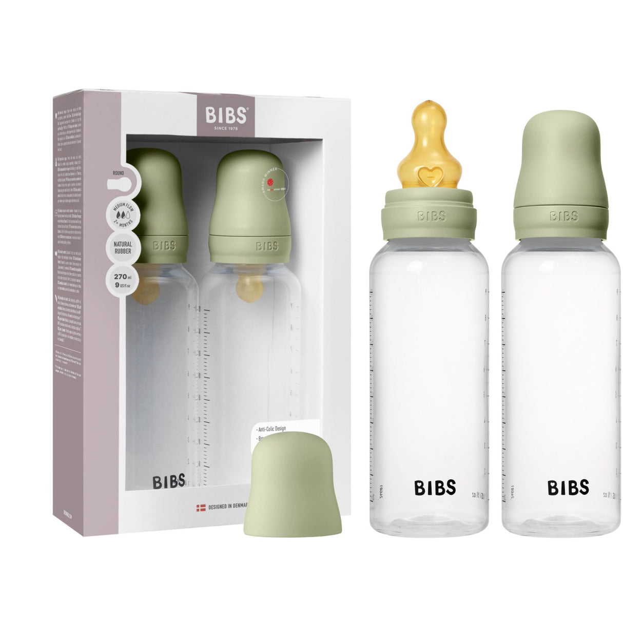 Bibs Sage Baby Flaske Round Latex 2-Pak 270 Ml Medium Flow
