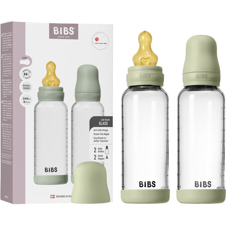 Bibs Sage Glass Baby Flaske Round Latex 2-Pak 240 Ml Medium Flow