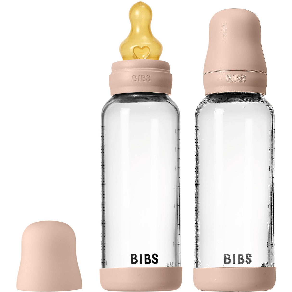 Bibs Blush Glass Baby Flaske Round Latex 2-Pak 240 Ml Medium Flow
