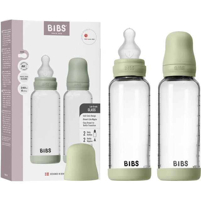 Bibs Sage Glass Baby Flaske Round Silikone 2-Pak 240 Ml Medium Flow