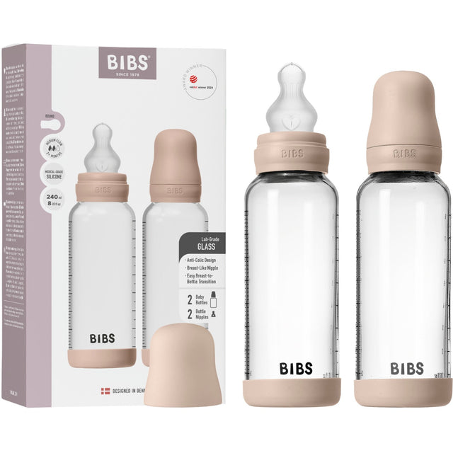 Bibs Blush Glass Baby Flaske Round Silikone 2-Pak 240 Ml Medium Flow