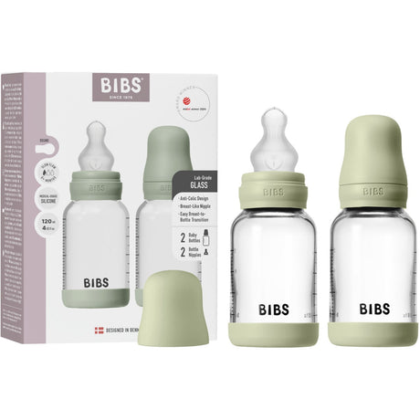 Bibs Sage Glass Baby Flaske Round Silikone 2-Pak 120 Ml Slow Flow