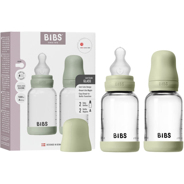 Bibs Sage Glass Baby Flaske Round Silikone 2-Pak 120 Ml Slow Flow
