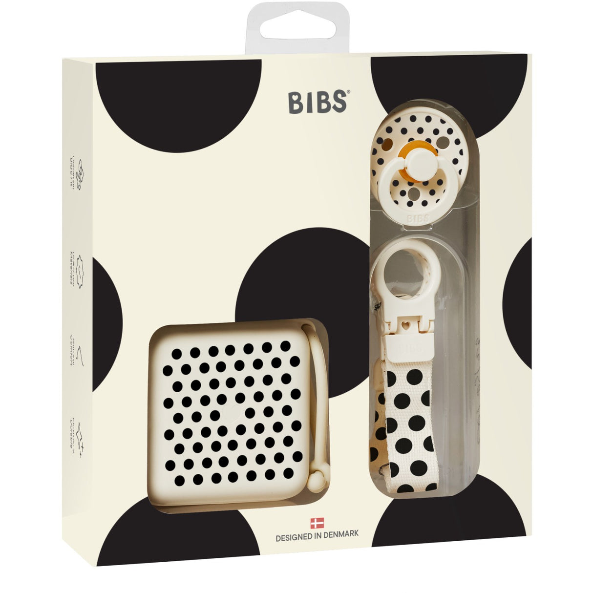 Bibs Ivory Black Gavesæt Polka Soothe & Go Latex