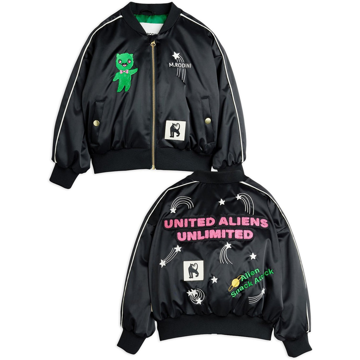 Mini Rodini Black United Aliens Unlimited Satin Baseball Jakke
