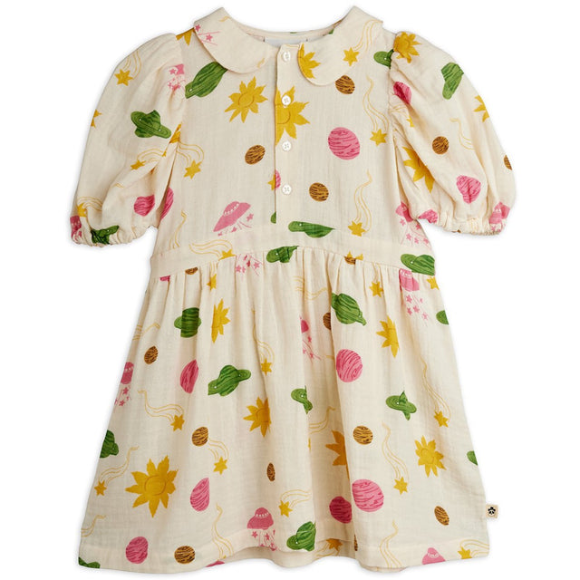 Mini Rodini Off-white Space AOP Muslin Woven Ss Kjole