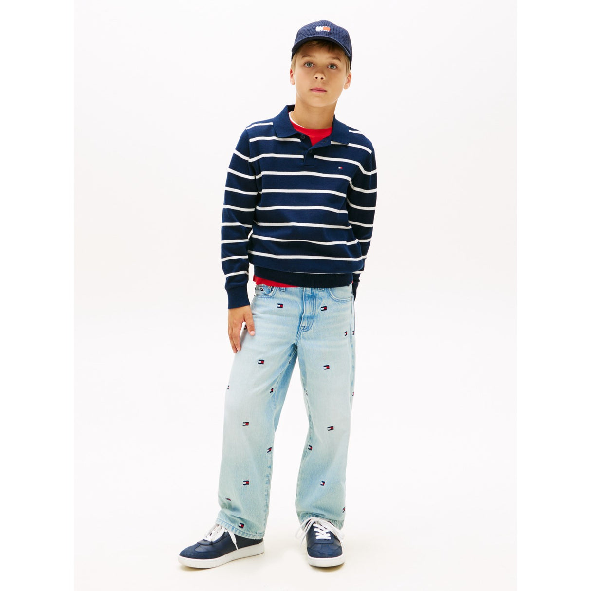 Tommy Hilfiger Dark Night Navy Stripe Polo Krave Sweater Ls