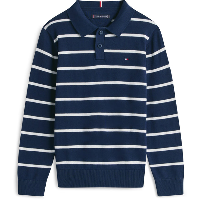 Tommy Hilfiger Dark Night Navy Stripe Polo Krave Sweater Ls