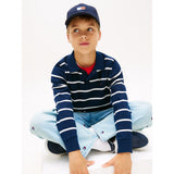 Tommy Hilfiger Dark Night Navy Stripe Polo Krave Sweater Ls