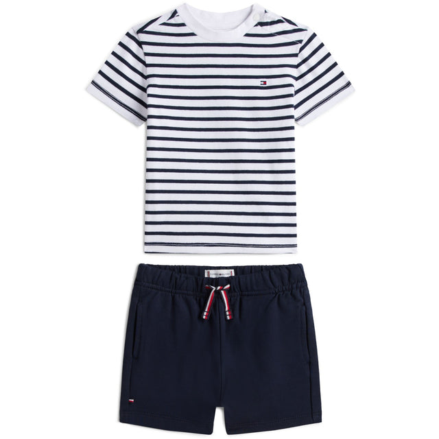 Tommy Hilfiger Dark Night Navy Essential Stripe Tee + Kort Sæt