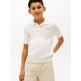 Tommy Hilfiger Ivory Silk Open Stitch Polo Sweater Ss