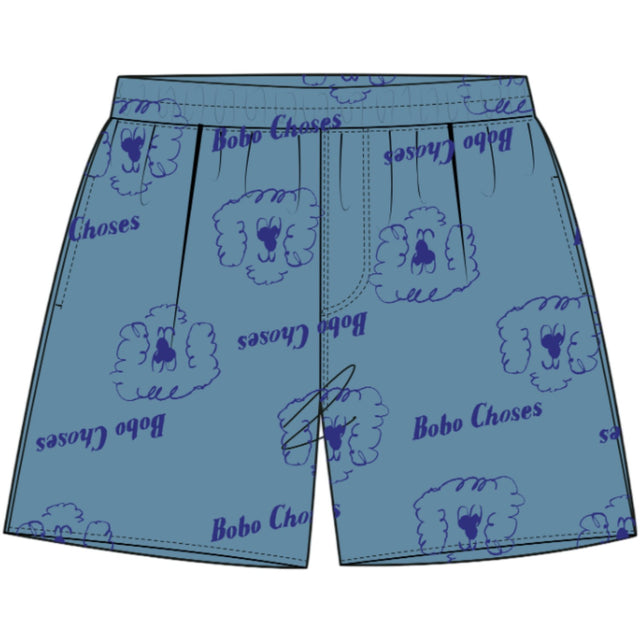 Bobo Choses Prussian Blue Pickles The Dog All Over Denim Kort