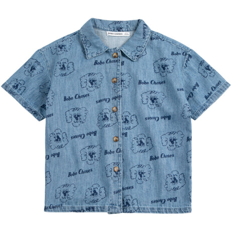 Bobo Choses Prussian Blue Pickle The Dog All Over Denim Skjorte