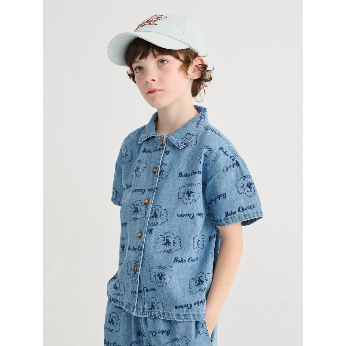 Bobo Choses Prussian Blue Pickle The Dog All Over Denim Skjorte