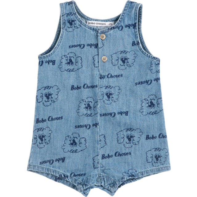 Bobo Choses Light Blue Pickles The Dog All Over Denim Playsuit