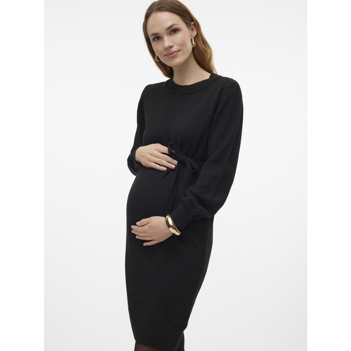 Mama;licious Black Mlnewanne L/S Abk Strik Kjole A. Noos