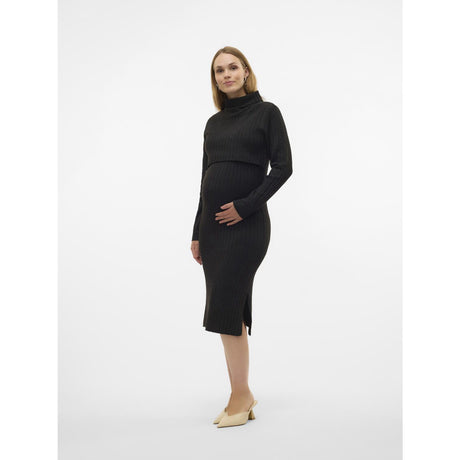 Mama;licious Black Mlsuniva June Ls Strik Midi Kjole 2F Noos