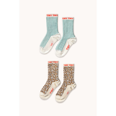 TinyCottons Light Cream/Off White Animal Print & Fine Stripes Medium Strømper