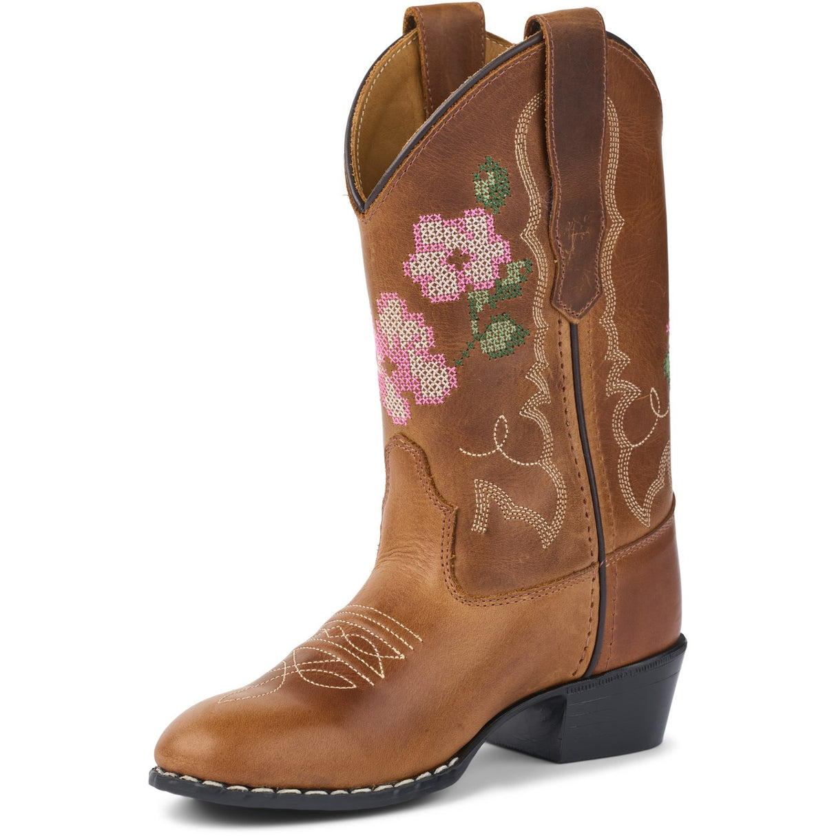 COPENHAGEN COLORS Cognac Leather Limited Cowboy Støvle High - Brown Flower