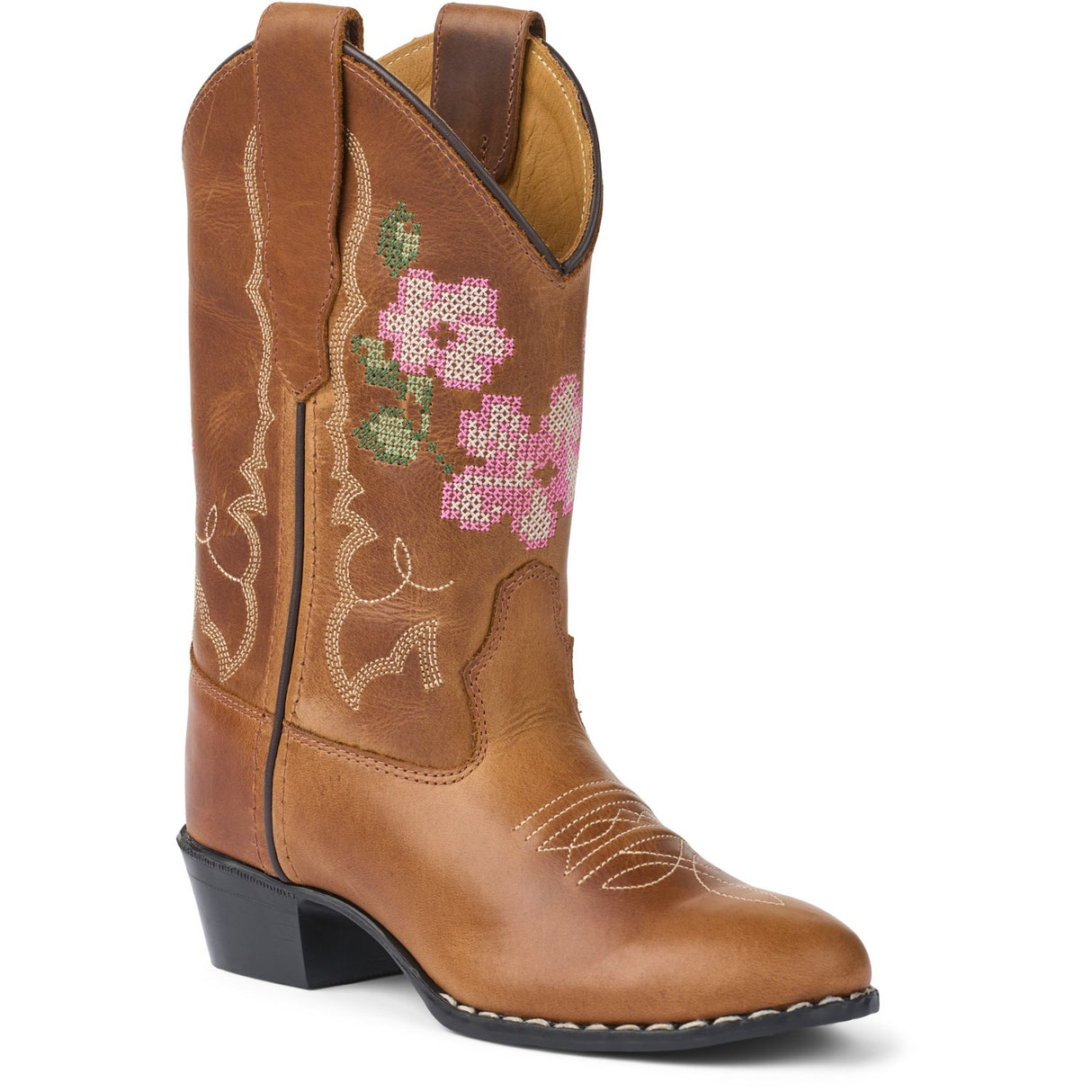 COPENHAGEN COLORS Cognac Leather Limited Cowboy Støvle High - Brown Flower