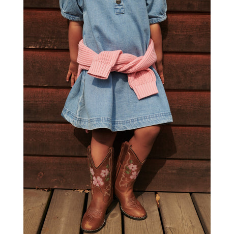 COPENHAGEN COLORS Cognac Leather Limited Cowboy Støvle High - Brown Flower